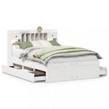 Cumpara ieftin Pat cu biblioteca fara saltea, alb, 140x200 cm, lemn masiv pin