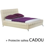 Cumpara ieftin Set pat HM Bonita tapitat cu piele ecologica, somiera inclusa, bej, saltea cu arcuri impachetate individual Neptun Memory Pocket Comfort 160x200x30cm,