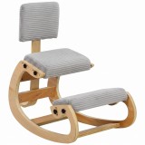 HOMCOM Scaun &icirc;n genunchi ergonomic cu spătar, scaun tip genunchi cu balans tapițat &icirc;n velur reiat, gri deschis | Aosom Romania