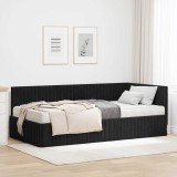 vidaXL Cadru de pat colțar cu saltea cu headboard 2 pcs Negru Catifea 3393833