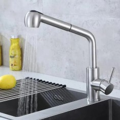 Baterie bucatarie cu dus extractibil, monocomanda, inox, cartus ceramic, satinat