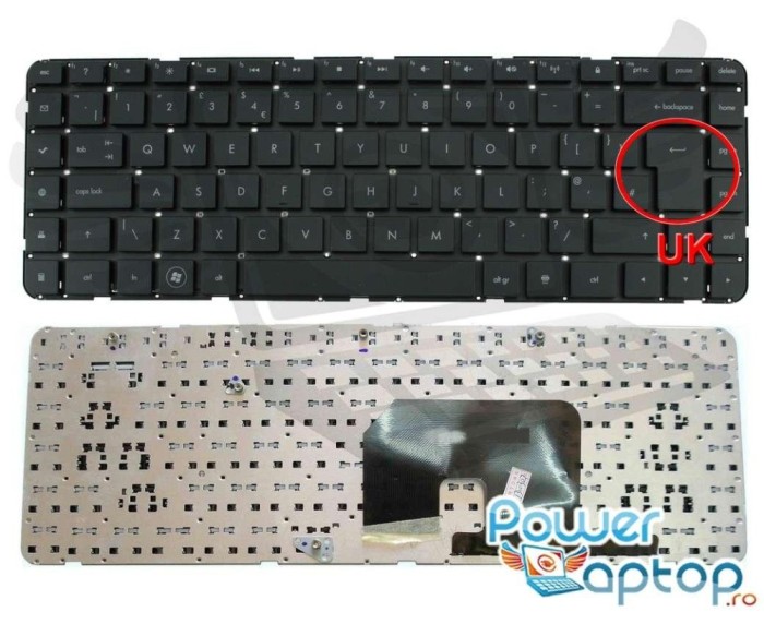 Tastatura HP Pavilion dv6 3090 layout UK fara rama enter mare, Pavilion dv6 3100 CTO layout UK fara rama enter