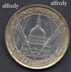 Anglia, Marea Britanie, 2005 2 Pounds, Comemorativa, WW II, St. Paul&#039;s Church