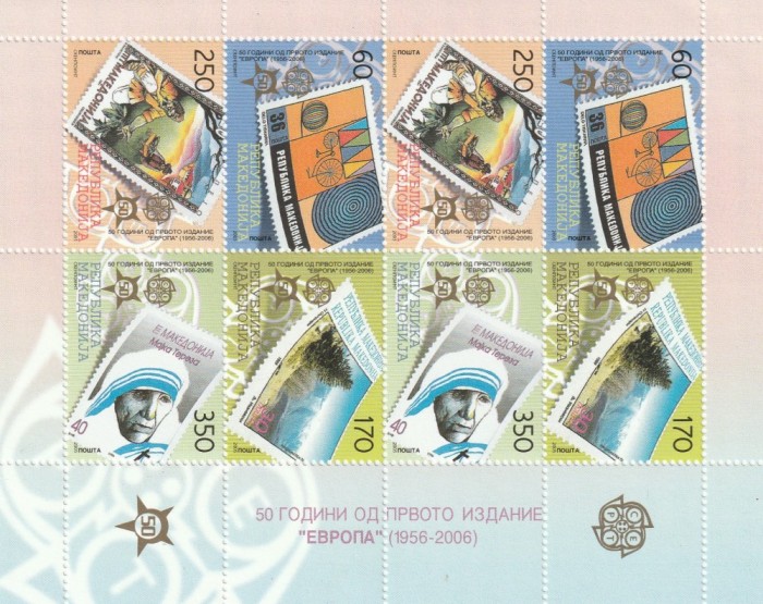 Macedonia 2005 - 50 ani Europa CEPT,2 serii 4 valori dantelate in bloc,MNH.Mi.Bl.350-353 Kb