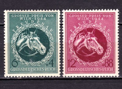 ✅ (S42) Germania Reich 1944 &amp;quot;Curse de cai - Marele Premiu din Viena &amp;quot; serie completa Michel 900/901, MNH foto