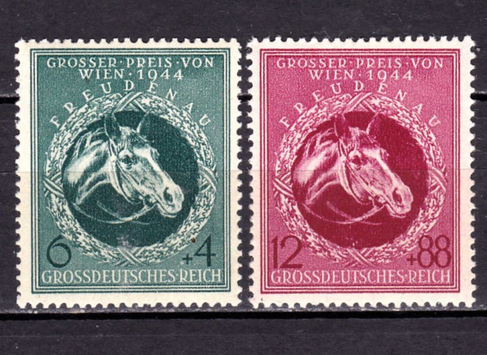 ✅ (S42) Germania Reich 1944 &quot;Curse de cai - Marele Premiu din Viena &quot; serie completa Michel 900/901, MNH