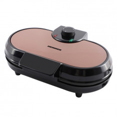 Aparat de facut gofre Heinner Copper Crown HWF-1000CR, 1000W, placi cu invelis antiaderent, Negru/aramiu