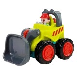 Cumpara ieftin Mini buldozer pentru copii, verde lime cu gri antracit, 6.7 x 5.5 x 4 cm, utilaj de constructie cu lama mobila, roti mobile, ambalaj PVC
