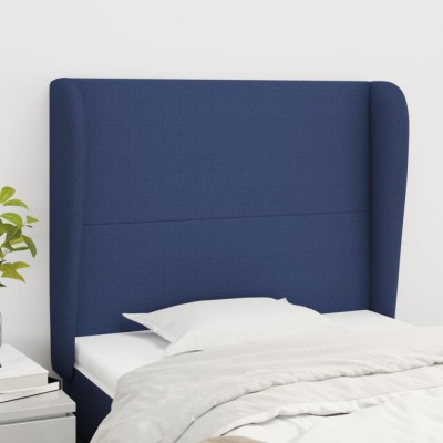 vidaXL Tăblie de pat cu aripioare, albastru, 93x23x118/128 cm, textil 3117664 foto