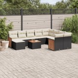 Gossi set canapele de gradina cu perne, 11 piese, negru, poliratan