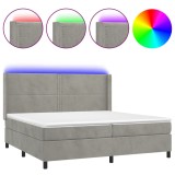 Cumpara ieftin Pat cu arcuri, saltea si LED, gri deschis, 200x200 cm, catifea