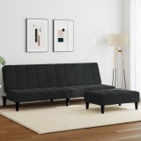vidaXL Canapea extensibilă cu taburet, 2 locuri, negru, catifea 3258095