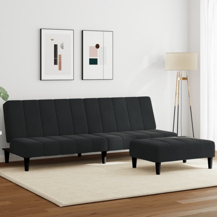 vidaXL Canapea extensibilă cu taburet, 2 locuri, negru, catifea 3258095