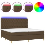 Cumpara ieftin Pat cu arcuri, saltea si LED, maro inchis, 200x200 cm, textil