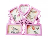 Rama Foto Colaj 5 Poze 10x15, 12x12 cm, Plastic Roz, Birou, Cadou Nunta, 37x35 cm