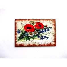 Buchet de lalele rosii, flori de musetel si flori albastre, magnet frigider 35960