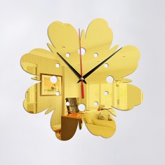 Ceas Decorativ Sticker, Floral, Fara Zgomot, 280 mm x 280 mm, Auriu