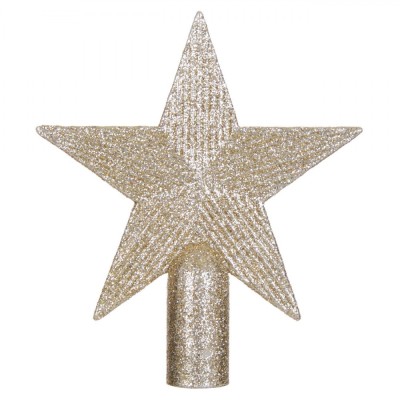 V&amp;acirc;rf Brad Crăciun, Stea, Glitter, Bej șampanie, 15 cm foto