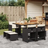 Gossi set mobilier de gradina cu perne, 9 piese, negru, poliratan