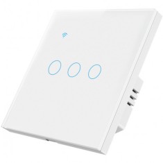 Intrerupator smart touch iUni 3F, 3 Canale, Wireless, Sticla securizata, LED