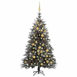 Brad de Crăciun artificial cu LED&amp;globuri&amp;zăpadă 120 cm PVC&amp;PE