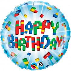 Balon Folie 45cm Happy Birthday Lego, Qualatex 25541 foto
