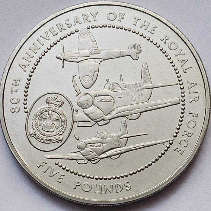 5 pounds 1998 Guernsey, 80th Anniversary of the Royal Air Force, km#82, capsula