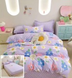 Cumpara ieftin Lenjerie Pat Bumbac 6 Piese cu Elastic Imprimeu Roz 180x200 cm (compatibil 160x200, 200x200)