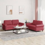 vidaXL Set de canapele cu perne, 2 piese, roșu vin, piele ecologică