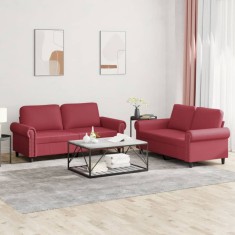 vidaXL Set de canapele cu perne, 2 piese, roșu vin, piele ecologică