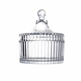 Bomboniera tip zaharnita Pufo Style din sticla cu capac, 14 cm, transparent