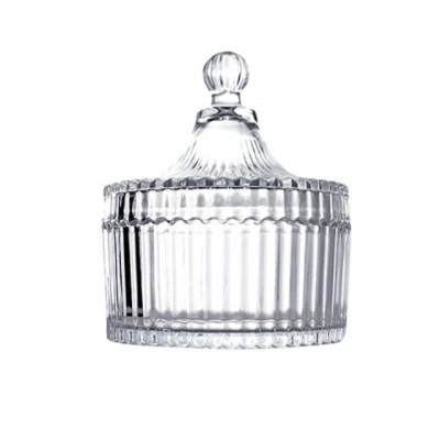 Bomboniera tip zaharnita Pufo Style din sticla cu capac, 14 cm, transparent foto