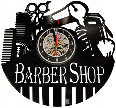 Ceas De Perete Frizerie Disc Vinil Model Barber Shop foto