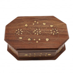Cutie din lemn pentru depozitare model floral - 15cm