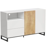 HOMCOM Bufet Modern 140 cm cu Poliță Deschisă, Alb și Stejar | Aosom Romania