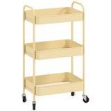 HOMCOM Cărucior auxiliar pe roți cu 3 niveluri Cărucior de bucătărie cu 3 coșuri și 2 m&acirc;nere 45x30,6x79 cm Galben | Aosom Romania