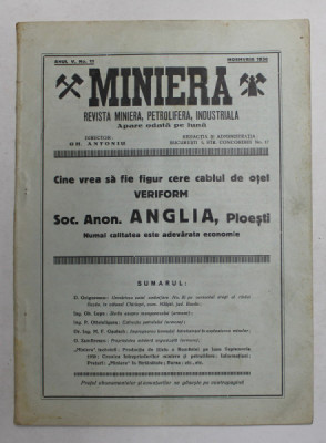 MINIERA , REVISTA MINIERA , PETROLIFERA , INDUSTRIALA , ANUL V , NR. 11 , 1930 foto