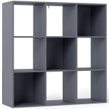 HOMCOM Bibliotecă, etajeră de depozitare &icirc;n 3 niveluri cu 9 compartimente, pentru living, birou, dormitor, 91x29,5x91cm, gri | Aosom Romania