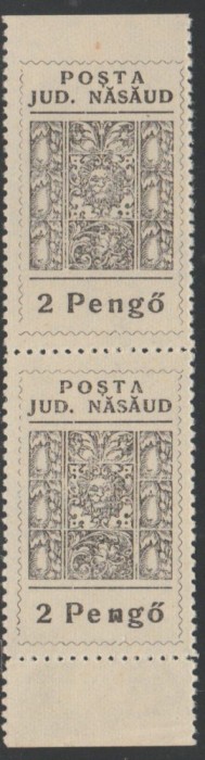 1945 Romania - Pereche de 2 Pengo Posta Locala Nasaud, varietate cu punct in n