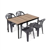 Set mobilier gradina Curver Rowen 4+1, 4 scaune stivuibile grafit, masa blat efect lemn frasin, polipropilena