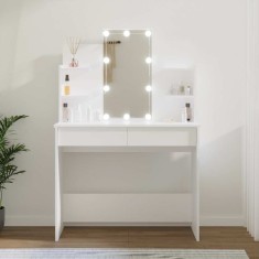Masă de toaletă cu LED, alb, 96x40x142 cm foto