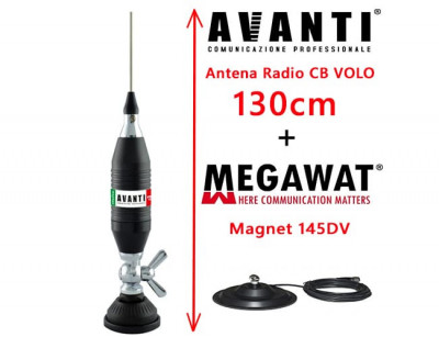Antena Radio CB AVANTI Volo 130cm cu Magnet Megawat 145DV prindere fluture foto