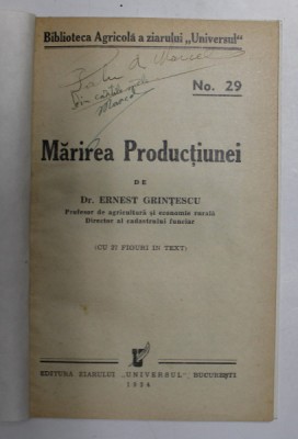 MARIREA PRODUCTIUNEI de ERNEST GRINTESCU , 1934 foto