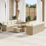 Set de Canapea de Grădină vidaXL cu 11 Piese cu Perne Bej Ratan Poli Acacia, Set de Dining de Grădină vidaXL cu 3 Piese cu Perne Bej Ratan Poli Acacia