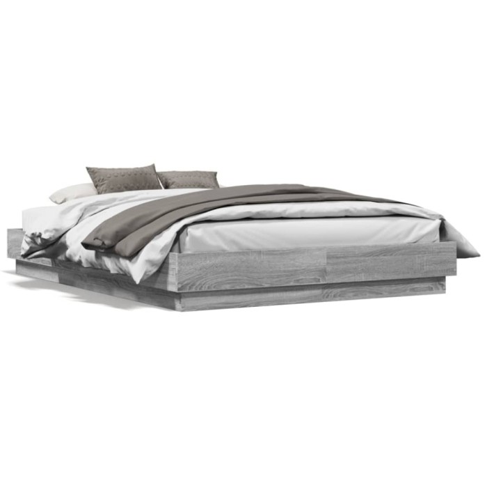 vidaXL Cadru de pat cu lumini LED, gri sonoma, 120x190 cm 3209826