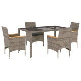 Cumpara ieftin Set mobilier de gradina cu perne 5 piese gri poliratan &amp; sticla
