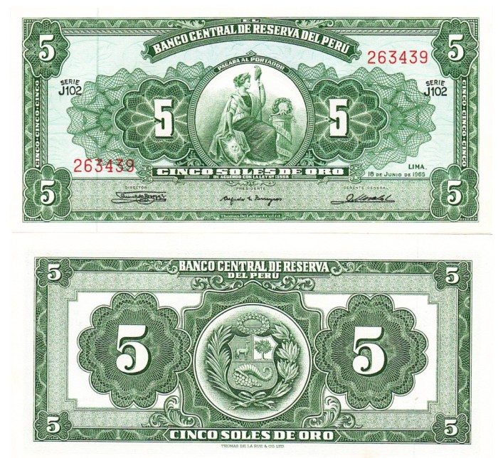 Peru 5 Soles de Oro 1968 P-83b UNC