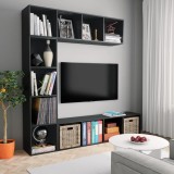 VidaXL Set dulap cărți/TV, 3 piese, negru, 180x30x180 cm