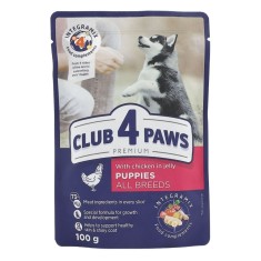 Hrana umeda caini, Club 4 Paws Premium, plic 100 g, talie medie, junior, carne de pui