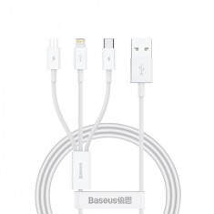 Cablu Incarcare USB-A - Lightning / microUSB / USB-C Baseus Superior 3in1 Series, 20W, 0.5m, Alb